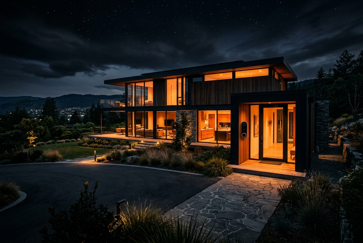 Vivint protected smart home at dusk